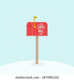 Outdoor Christmas mailbox. Santa Claus mail. Raised mailbox flag. Vector illustration, flat design