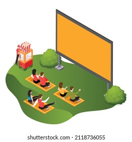 Outdoor Cinema Isometric 3d Vector Illustration Concept Banner, Website, Landing Page, Ads, Flyer Template