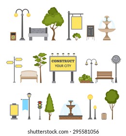 Outdoor and city landscape design object set isolated vector illustration