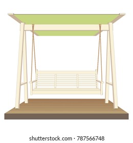 Outdoor classic wooden swing, painted on white color. Vector illustration on white background.