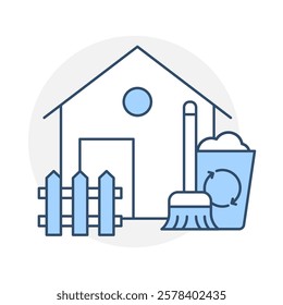 Outdoor Cleaning icon. House with Tools Representing Exterior and Yard Cleaning