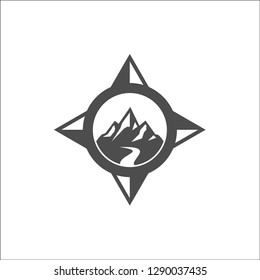Outdoor With Compass and Mountain logo design Template