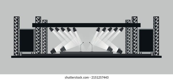 Outdoor Concert Stage Black And White Vector Icon.