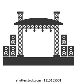 Outdoor Concert Stage Constructions With Sound System Icon. Vector
