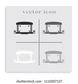 Outdoor concert stage flat black and white vector icon.