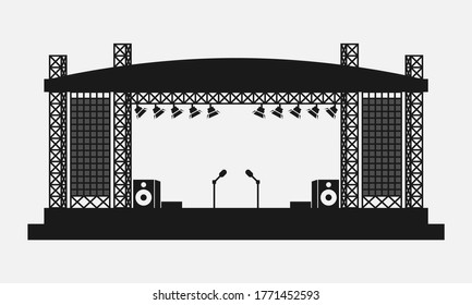 Outdoor Concert Stage With LED Screens Vector Icon Isolated On White Background.