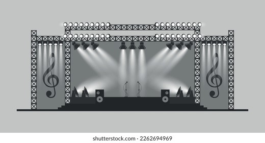 Icono vectorial de la etapa de concierto al aire libre hecho al estilo monocromo aislado en fondo gris.