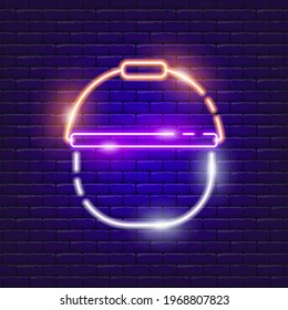 Outdoor cooking pot neon icon. Vector illustration for the design of advertising, website, promotion, banner, brochure, flyer. Concept of Hike, travel, camping.