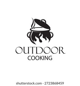 outdoor cooking process on cauldron isolated on white background