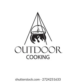 outdoor cooking process on cauldron isolated on white background