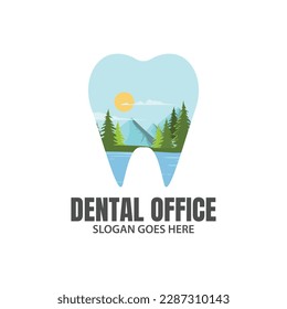 Plantilla de logotipo dental al aire libre adecuada para el logotipo dental. Logo del campamento dental, odontólogo estudiante de la naturaleza al aire libre de los dientes de aventura diseño de símbolo vectorial