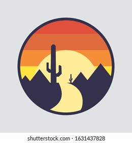 Outdoor desert illustration vector in flat design and circle shape