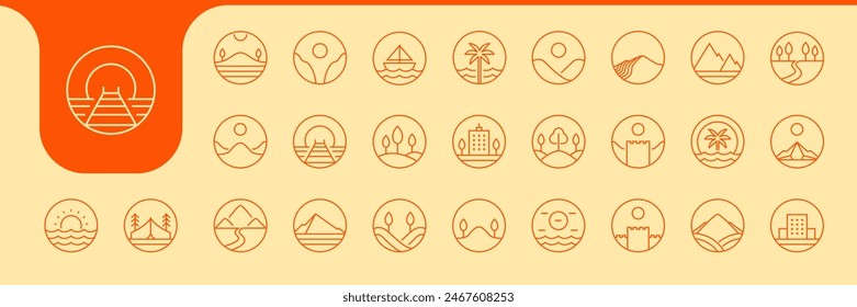 diseño de Vector de iconos de línea de vacaciones