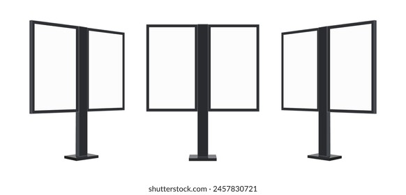 Outdoor Digital Menu Stand, Street LCD Display For Advertising, Front And Side View, Isolated On White Background. Vector Illustration