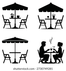 Esstisch und Stühle mit Sonnenschirm Café