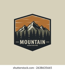 Outdoor discovery logos with mountain peak. Emblem for tour operators, Travel Agencies, Adventure Gear. Expedition symbol for Posters, Banners, T-shirts