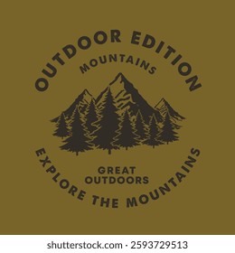 outdoor edition,explorer mountain print design, hand drawn adventure outdoors national park, autumn winter t-shirt print design