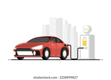 Outdoor electric charging station for personal car 24 hours a day, Digital marketing illustration. - Shutterstock ID 2258999827