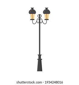Outdoor elegant street light. Vintage retro street lamp. Classic urban streetlight. Vector flat style illustration isolated on white.