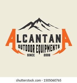 Outdoor equipment template logo vector with mountain silhouette and unique typography suit for promotional or marketing material