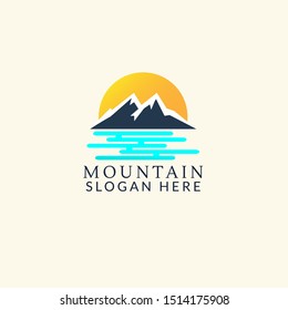 Outdoor equipment template logo vector with mountain silhouette