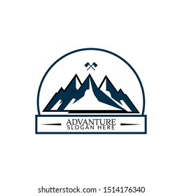 Outdoor equipment template logo vector with mountain silhouette