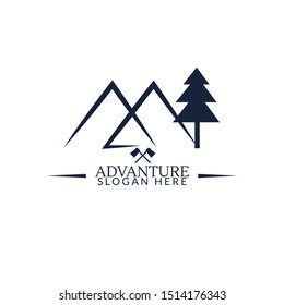 Outdoor equipment template logo vector with mountain silhouette