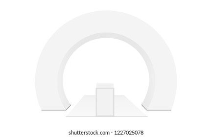 Outdoor Event Arch With Podium On Carpet, Isolated On White Background. Vector Illustration