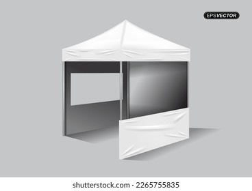 Outdoor event promotion advertisement vector illustration, mobile tent canopy trade. Mock ups, templates. Illustration on a gray background. Ready for your design. Product advertising.