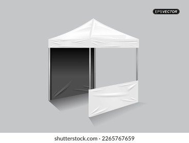 Outdoor event promotion advertisement vector illustration, mobile tent canopy trade. Mock ups, templates. Illustration on a gray background. Ready for your design. Product advertising.