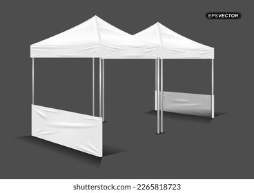 Outdoor event promotion advertisement vector illustration, mobile tent canopy trade. Mock ups, templates. Illustration on a gray background. Ready for your design. Product advertising.