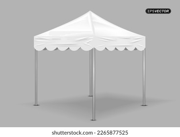 Werbung für Outdoor Event, Vektorgrafik, Handel mit mobilen Zeltdächern. Modelle, Vorlagen. Illustration auf grauem Hintergrund. Bereit für Ihr Design. Produktwerbung.