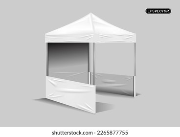 Outdoor event promotion advertisement vector illustration, mobile tent canopy trade. Mock ups, templates. Illustration on a gray background. Ready for your design. Product advertising.