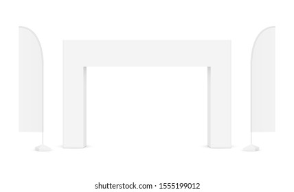 Outdoor Event Rectangular Arch With Advertising Flags Isolated On White Background. Vector Illustration