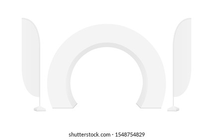 Outdoor Event Round Arch With Advertising Flags Isolated On White Background. Vector Illustration