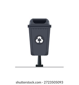 Cubo de basura de desechos electrónicos para exteriores con fondo plano. Basurero de acera con poste electrónico