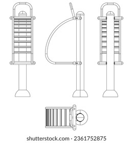 Outdoor exercise equipment, outdoor sports ground. Station warm up. Equipment for urban outdoor fitness. Vector illustration.