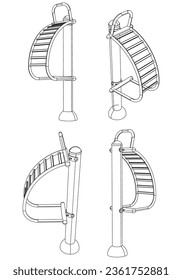 Outdoor exercise equipment, outdoor sports ground. Station warm up. Equipment for urban outdoor fitness. Vector illustration.