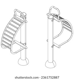 Outdoor exercise equipment, outdoor sports ground. Station warm up. Equipment for urban outdoor fitness. Vector illustration.