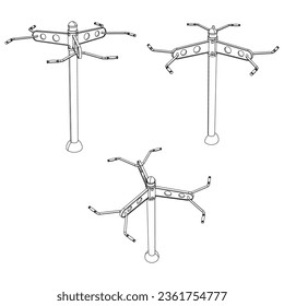 Outdoor exercise equipment, outdoor sports ground. Triple pull up. Equipment for urban outdoor fitness. Vector illustration.