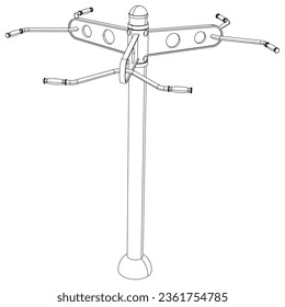 Outdoor exercise equipment, outdoor sports ground. Triple pull up. Equipment for urban outdoor fitness. Vector illustration.