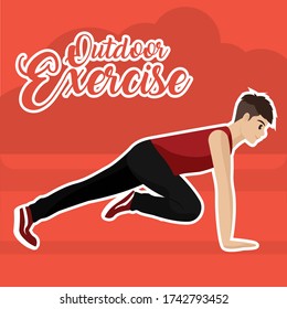 Poster für Outdoor-Sport. Mann, der im Freien trainiert. Gesunder Lebensstil - Vector Illustration