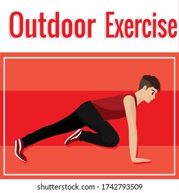 Cartel de ejercicio al aire libre. Hombre haciendo ejercicio al aire libre. Estilo de vida saludable - Ilustración vectorial