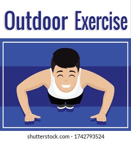 Outdoor exercise poster. Man exercising outdoors. Healthy lifestyle - Vector illustration