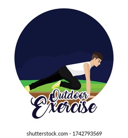Cartel de ejercicio al aire libre. Hombre haciendo ejercicio al aire libre. Estilo de vida saludable - Ilustración vectorial