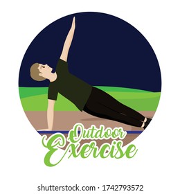 Cartel de ejercicio al aire libre. Hombre haciendo ejercicio al aire libre. Estilo de vida saludable - Ilustración vectorial