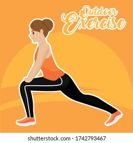 Outdoor exercise poster. Woman exercising outdoors. Healthy lifestyle - Vector illustration