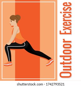 Outdoor exercise poster. Woman exercising outdoors. Healthy lifestyle - Vector illustration
