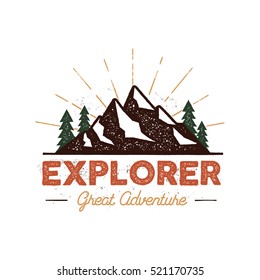Outdoor explorer badge. Retro illustration of outdoor explorer label. Typography and roughen style. Outdoor explorer logo with letterpress effect. Inspirational text. Outdoor explorer stock vector.