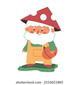 Outdoor fall gnome vector garden decor cartoon illustration isolated on a white background.